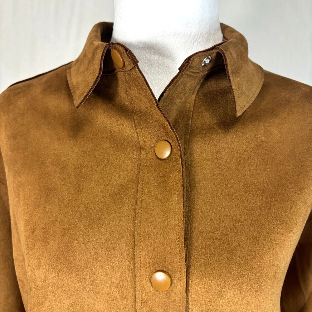 Well Worn Shacket Womens S Brown‎ Faux Suede Snap Buttons Chic Casual Minimalist - Picture 4 of 10